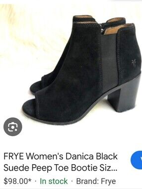Frye- Black Suede Danica Gorgeous Peep Toe Booties, Size 6